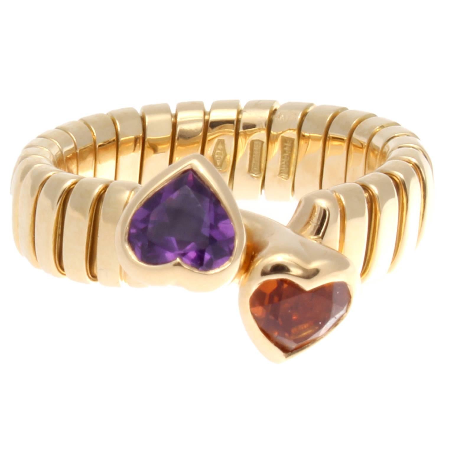 Bulgari Two Stone Heart Gold Ring
