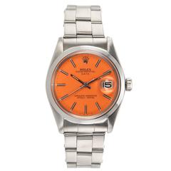 Rolex stainless Steel Date Orange Custom Dial Wristwatch Ref 1500