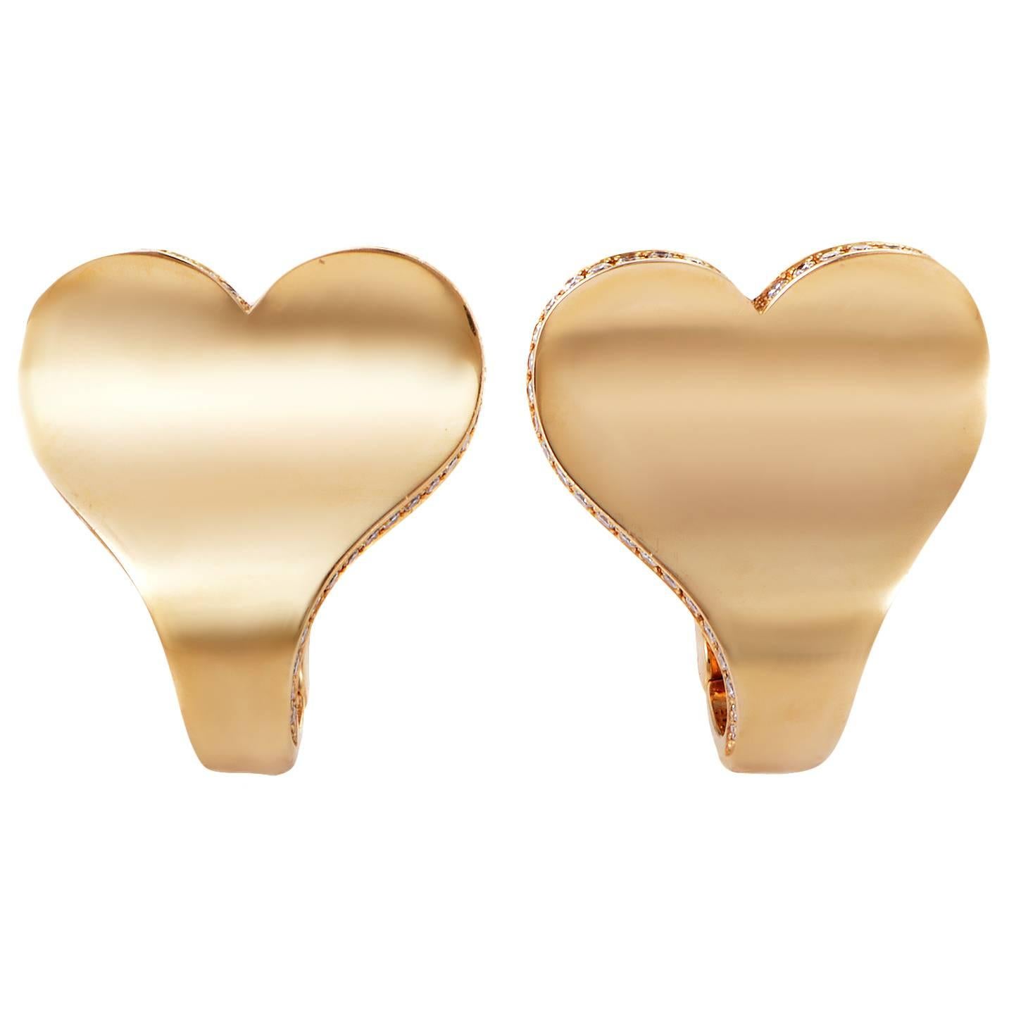 Roger Dubuis Diamond Gold Trim Curved Heart Earrings
