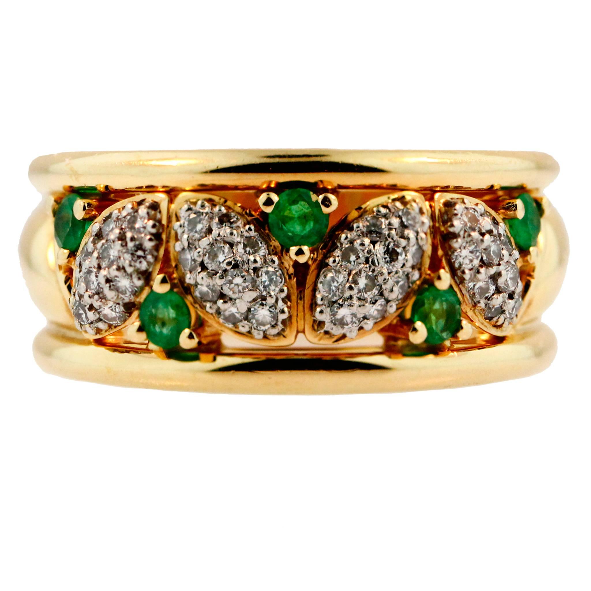 Birks diamond emerald gold Platinum Gold Ring  For Sale