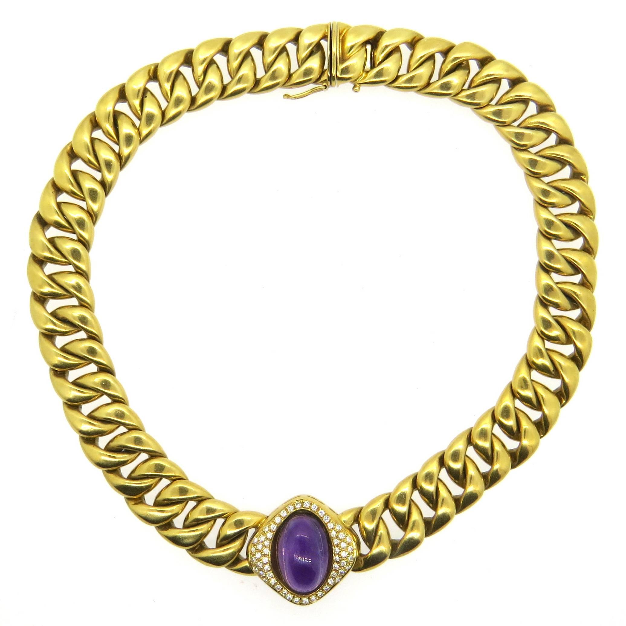 Massive Neiman Marcus Amethyst Diamond Gold Link Necklace 