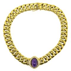 Massive Neiman Marcus Amethyst Diamond Gold Link Necklace