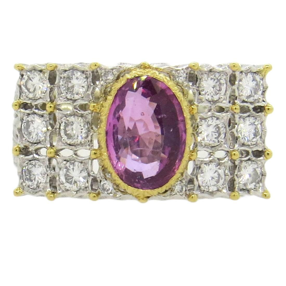 Buccellati Pink Sapphire Diamond Gold Ring 