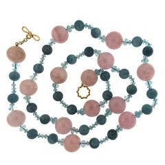 Morganite and Aquamarine Ball with Aquamarine Roundels Necklace