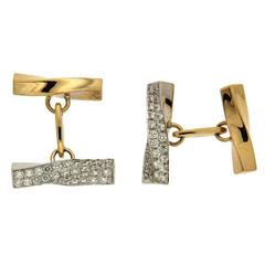 Twisted Tube Diamond Gold Cufflinks 10