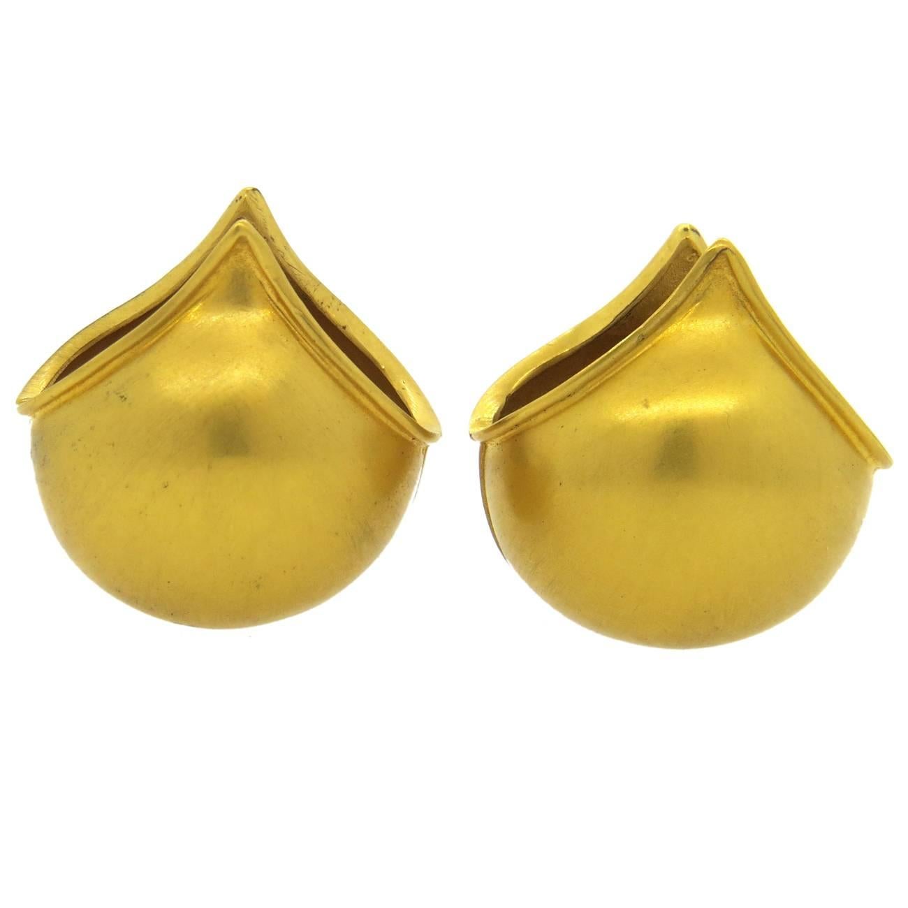 Unusual Yellow Gold Domed Huggie Earrings