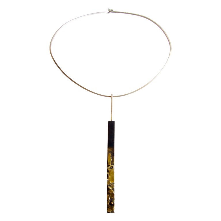 Heidi Abrahamson Sterling Silver 18K Gold Modernist Pendant Necklace For Sale