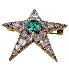 1900s PENDANT & BROOCH SHAPED AS STAR GOLD DIAMONDS 4 CARATS INDIGOLITE AUSTRIA 