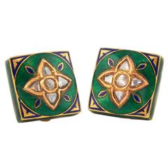 Green Enamel Indian Post and Clip earrings