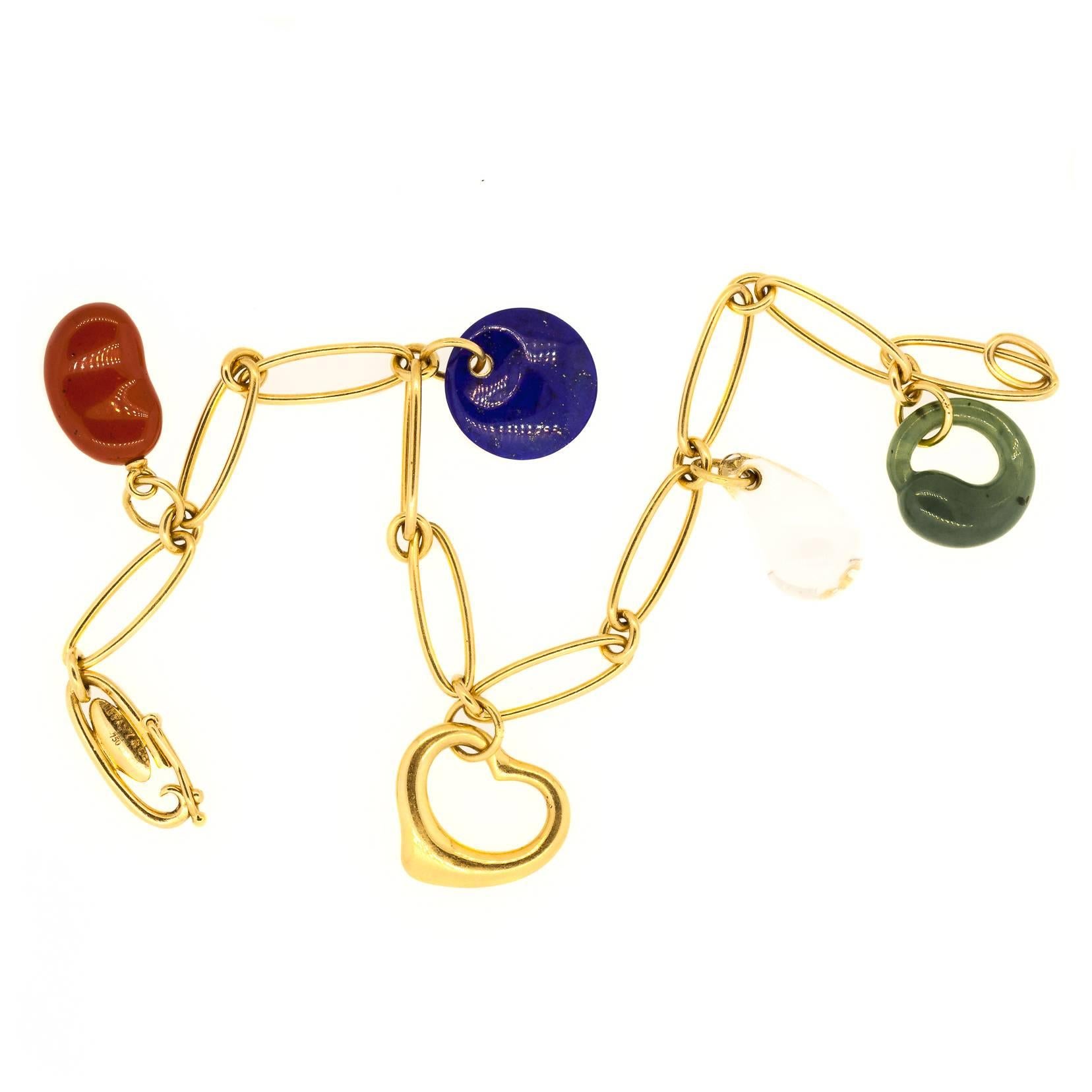 Tiffany & Co. Elsa Peretti Carved Gemstone gold Charm Bracelet