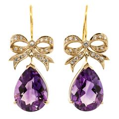 Amethyst Diamond Gold dangle Earrings