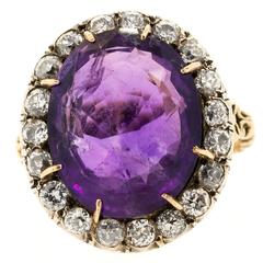 1930s Russian Amethyst Diamond silver gold Ring