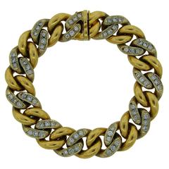 1970s Cartier Diamond Two color Gold Link Bracelet