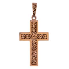 Antique Victorian English Engraved Floral Motif gold Cross pendant