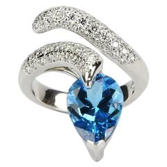 Swiss Blue Topaz Diamond White Gold Snake Ring 2