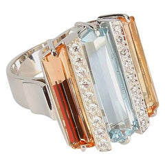Statement-Ring mit Aquamarin-Topas und Diamant-Edelsteinbesatz aus Gold