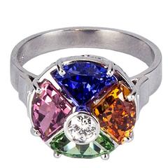 Multi Gem Contemporary Diamond Gold Ring 10