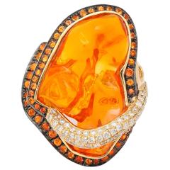 Mexican Opal Orange Sapphire Diamond Gold Ring