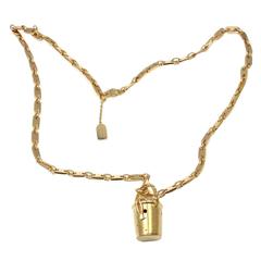 Vintage Hermes Bucket Bag Pendant and Link Gold Chain Necklace
