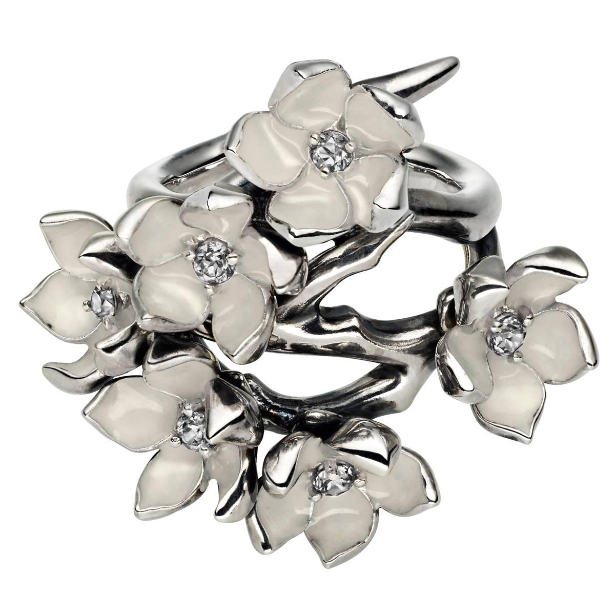 Shaun Leane silver diamond full cherry blossom ring For Sale
