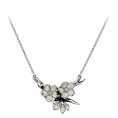 Shaun Leane White Enamel Diamond Silver Cherry Blossom Pendant Necklace