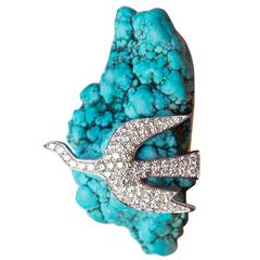 1963 Georges Braque Turquoise Diamond Platinum Aegle Brooch 8