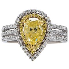 1.51 Carat GIA Cert Fancy Yellow Diamond Gold Ring