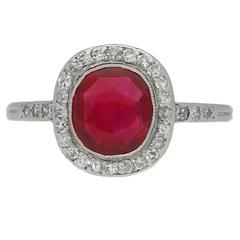1920s Boucheron Natural Burmese ruby diamond platinum cluster ring 9