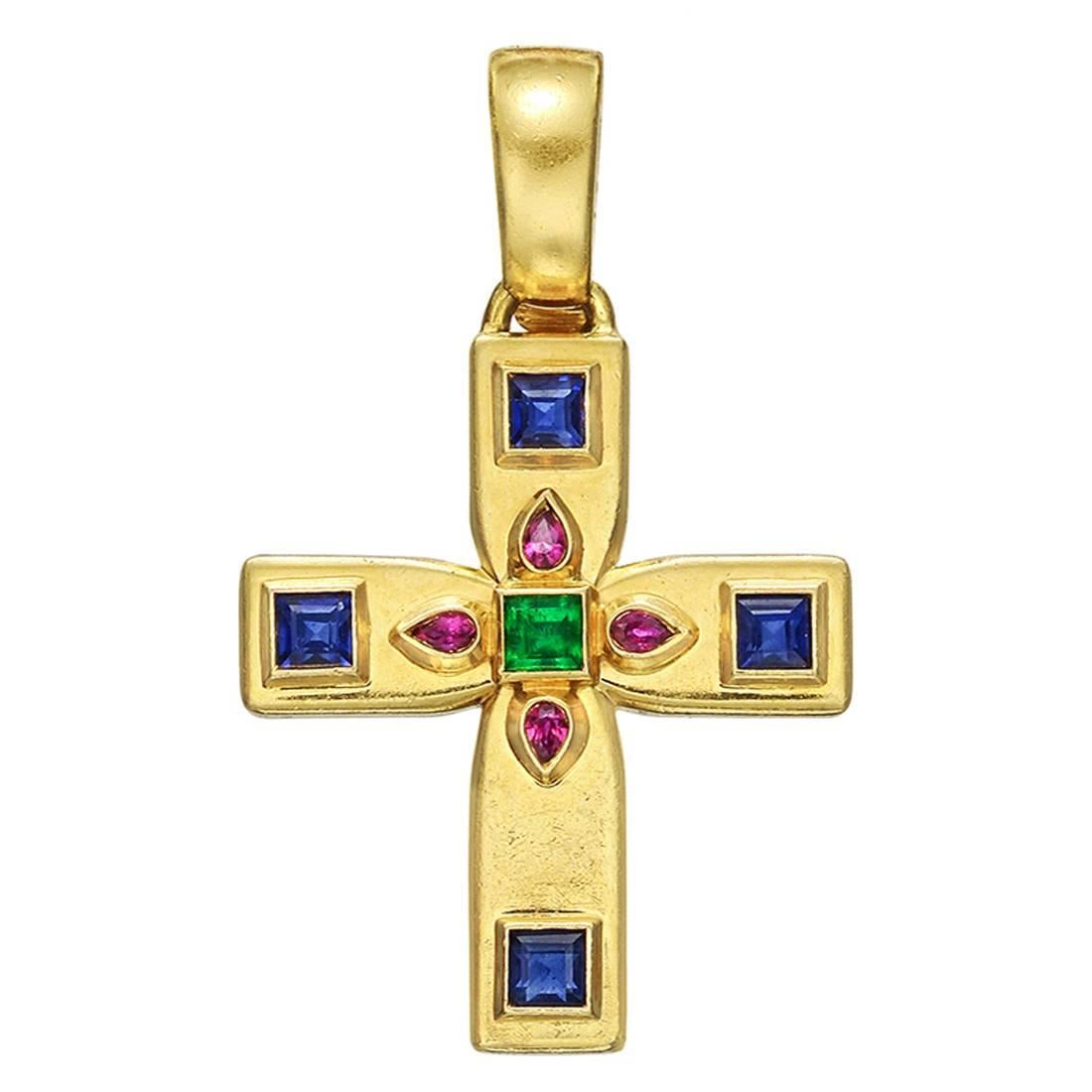 Cartier Gemstone Gold Cross Pendant
