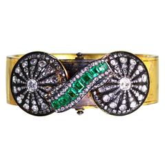 Antique Emerald Diamond Gold Portrait Bangle Bracelet 2