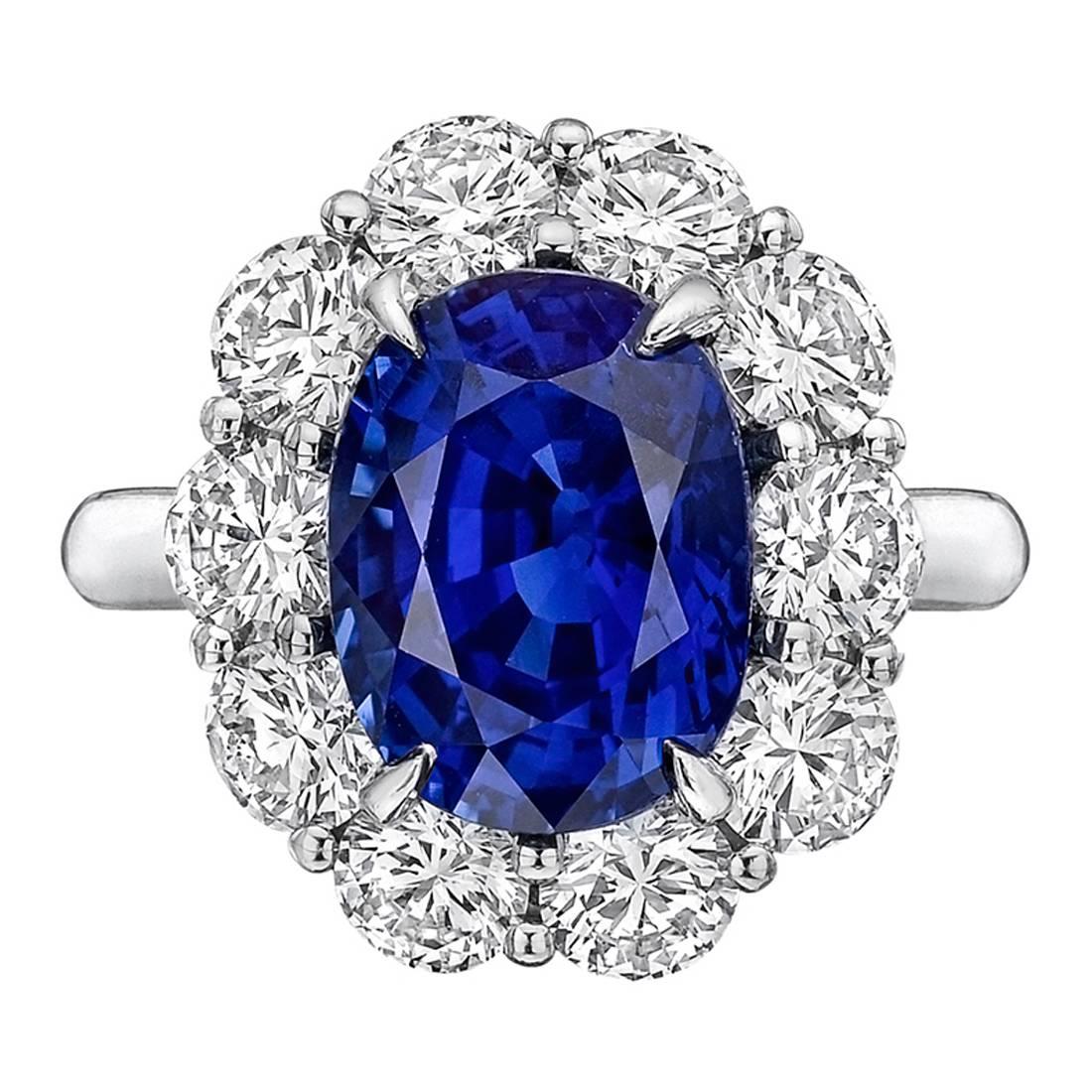 5.45 Carat Sapphire Diamond Cluster Ring