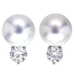 South Sea Pearl Diamond Gold Platinum Earrings 