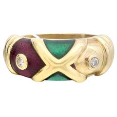 Enamel and Diamond 'X' Band Ring 10