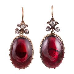 Victorian Cabochon Garnet and Rose Cut Diamond Earrings