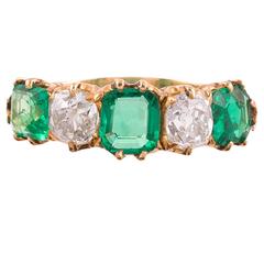 Victorian Emerald and Diamond Five-Stone Ring