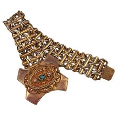 1850 Biedermeier BRACELET GOLD ONE EMERALD TWO PEARLS AUSTRIA 4