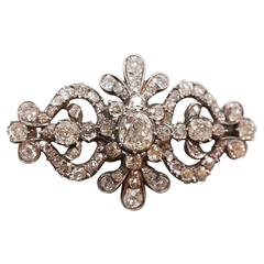 1850s English Victorian Diamond Floral Brooch