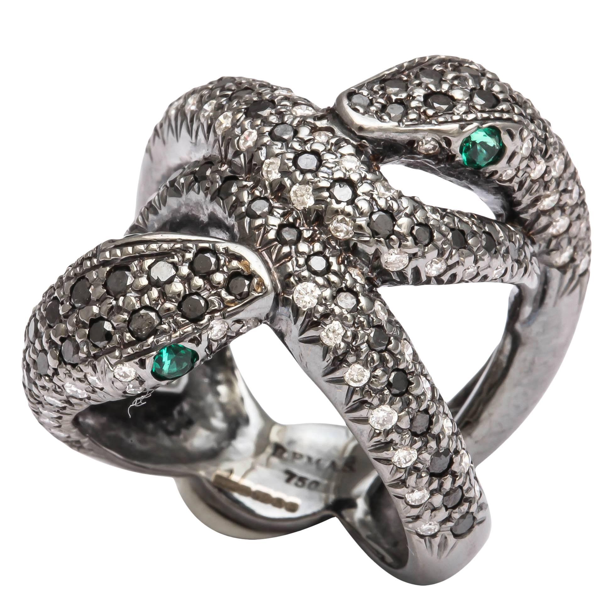 Faraone Mennella Emerald Diamond Gold Snake Ring For Sale