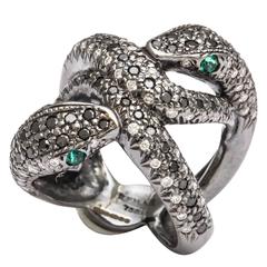 Faraone Mennella Emerald Diamond Gold Snake Ring