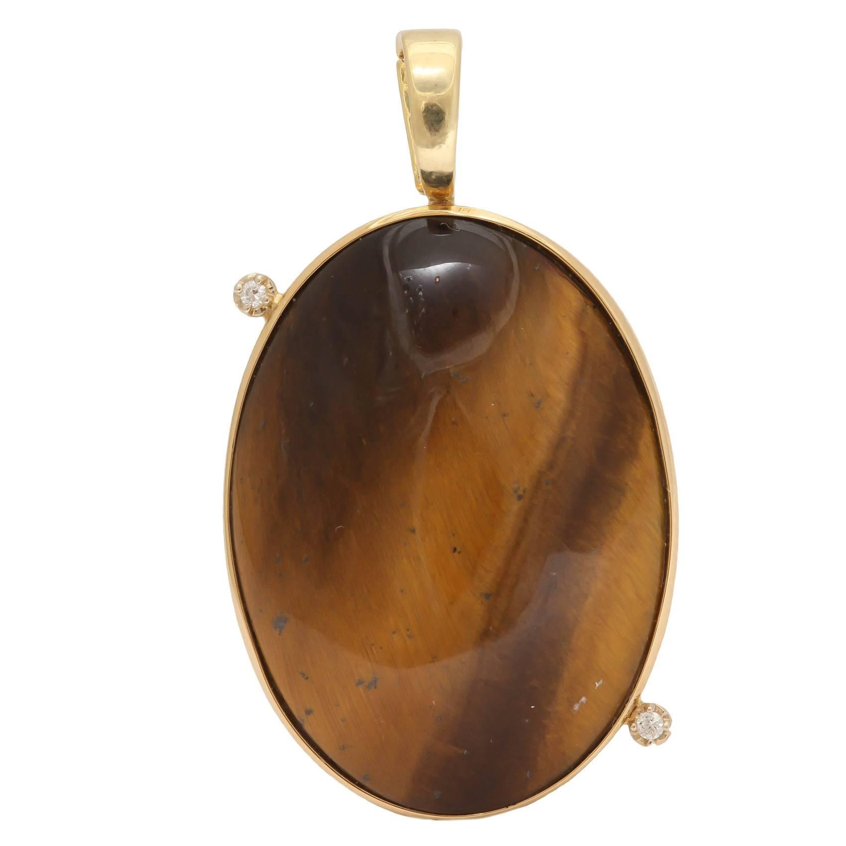 Faraone Mennella Tiger
s Eye Diamond Gold Pendant