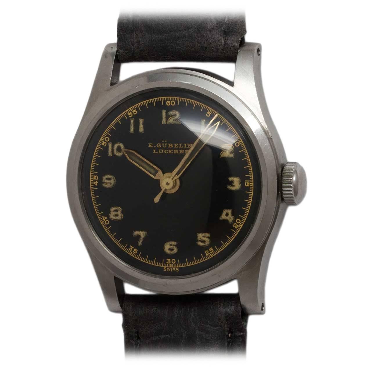 Gubelin Stainless Steel Military Style Wristwatch circa 1940s