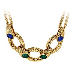 Boucheron Yellow Gold Blue and Green Chryrsophrase Necklace