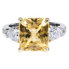 5.32 Carat Certified No Heat Yellow Sapphire Diamond Ring