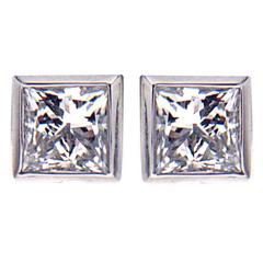 Princess Cut Diamond Bezel Set Stud Earrings (1 ctw) 6