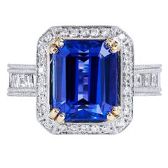 Art Deco Inspired 4.91 Carat Tanzanite and Diamond Platinum & 18 Karat Gold Ring