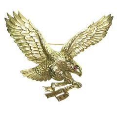 Tiffany & Co. American Eagle E Pluribus Unum Ruby and Gold Brooch