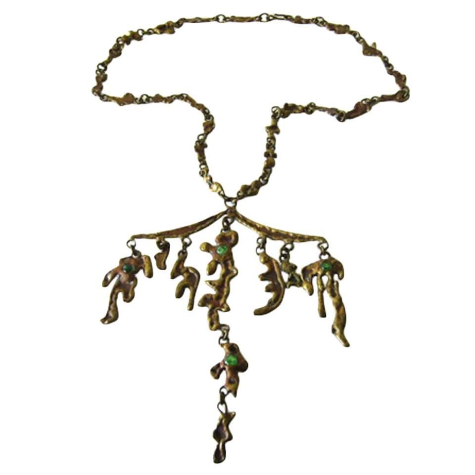 Pal Kepenyes Brutalist Bronze Glass Necklace