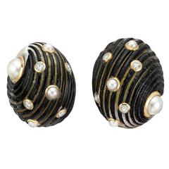 Trianon Shell Pearl and Diamond Earclips