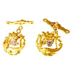 Antique Diamond Gold Gargoyle Cufflinks