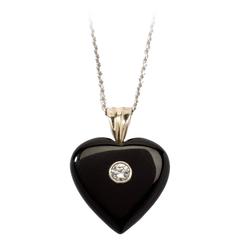 1930s Onyx diamond heart Pendant with Chain 4